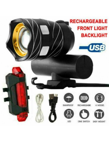 LED MTB Rear/Front Set 15000LM Bicycle Lights Bike Headlight USB Rechargeable