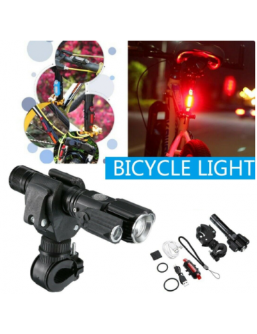 Bicycle USB Lights LED Rechargeable Set Mountain Front Back Headlight Cycle