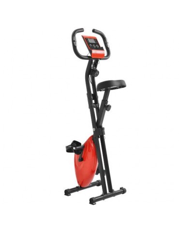 Folding Exercise Bike with 8-Level Adjustable Resistance With LCD Monitor Red