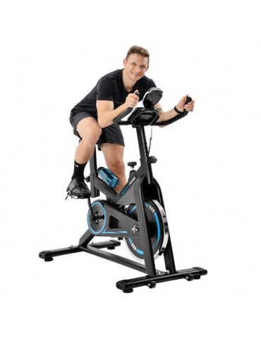 Flywheel Silent Belt Drive Indoor Cycle Bike with Leather Resistance Pad Blue